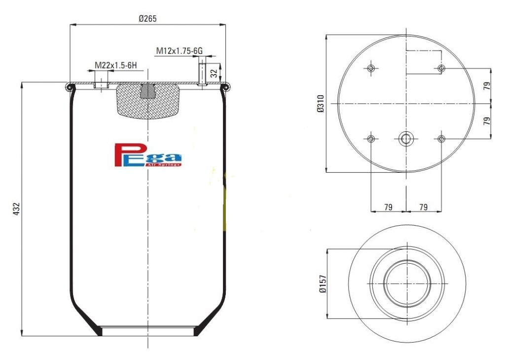 Пневморессора 810 без стакана P10.810.S / Пневмоподушка 810 без стакана