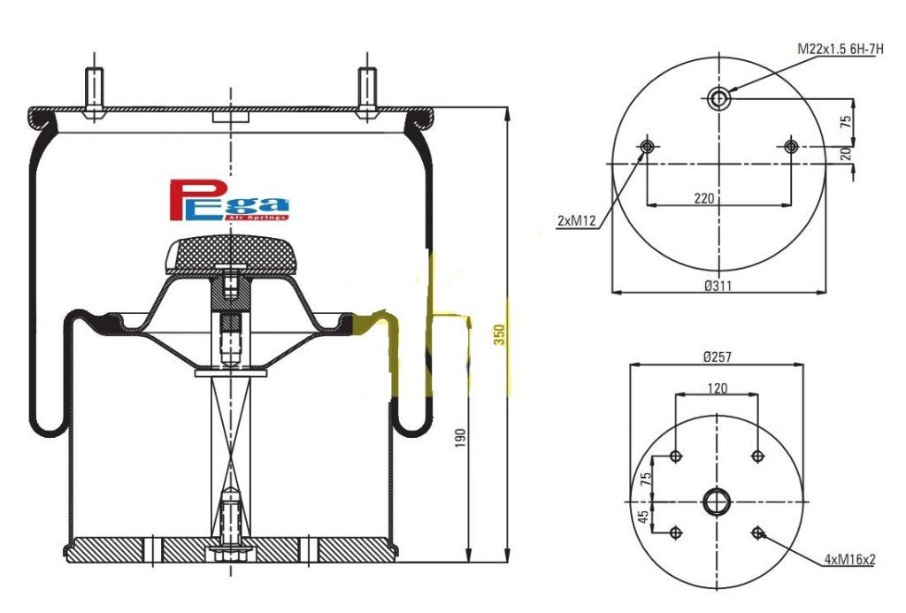 Пневморессора GIGANT со стальным стаканом о.н.166252 P10.725.C03